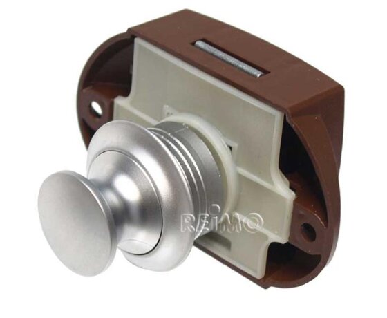 Замок мебельный Push-Lock, 15мм, коричневый/хром матовый (50 шт)
